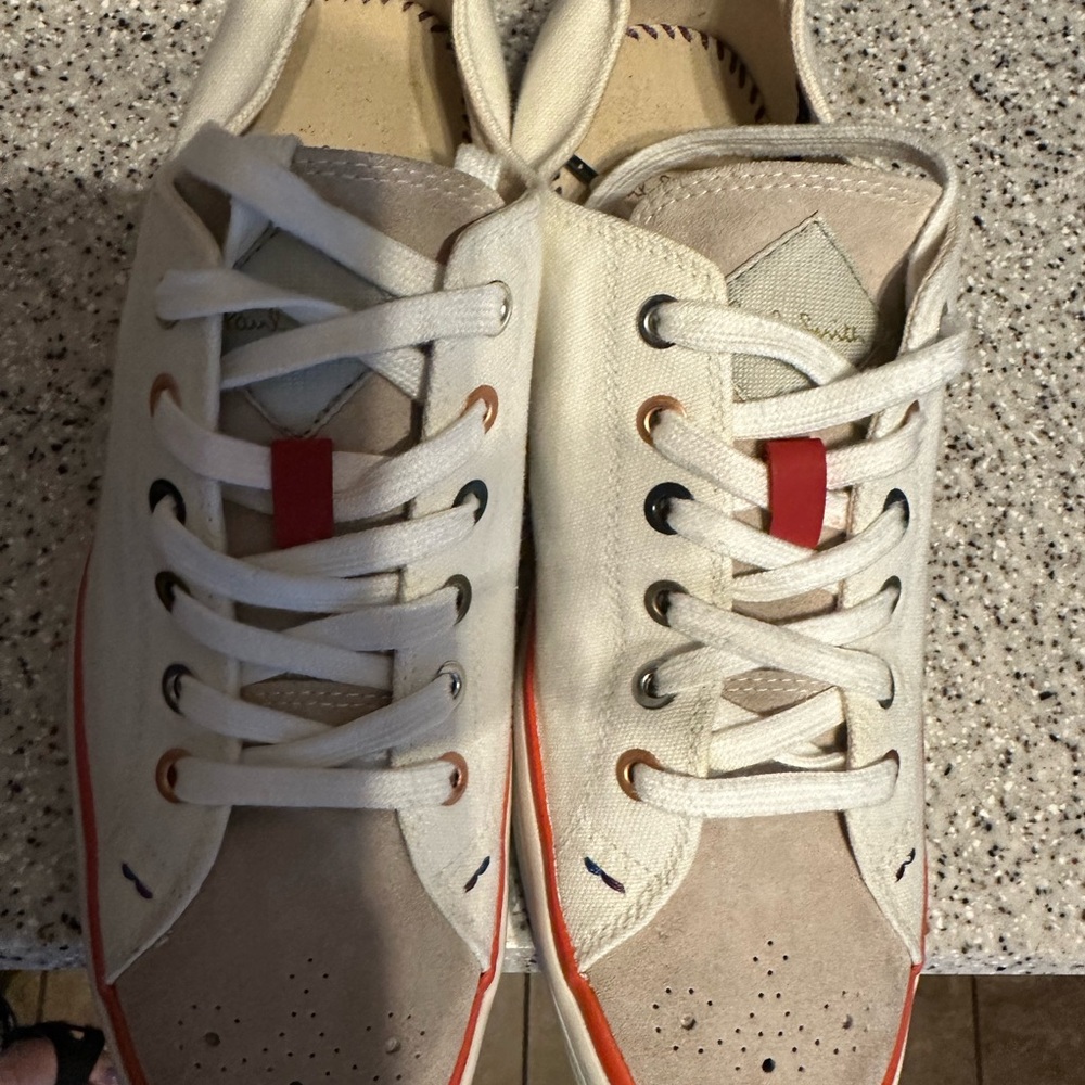 Men's Cream and Red Sneakers